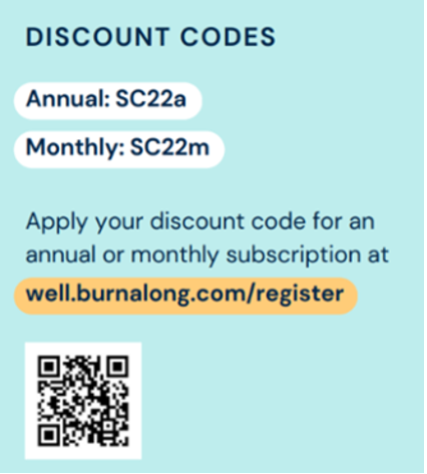 Graphic of a QR code that goes to the Burnalong registration site.
