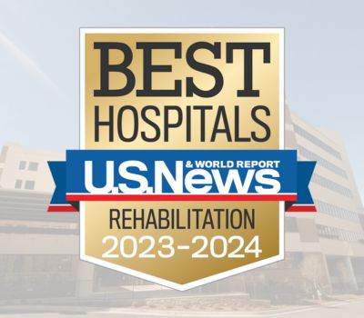 A logo that says "U.S. News & World Report Best Hospitals Rehabilitation 2022-23" overlays an image of Shepherd Center.
