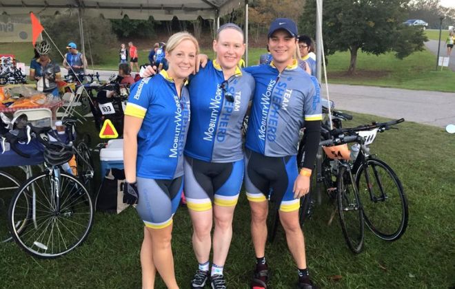 Three MS wellness members pose at the Bike MS fundraiser