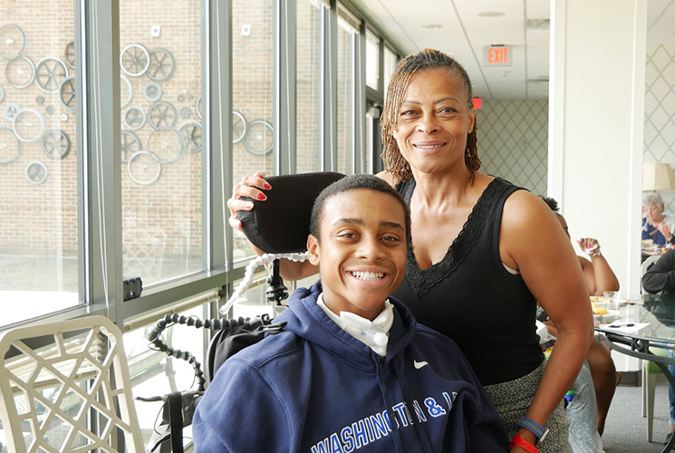Devin and his mom, Celeste, celebrate Mothers' Day at Shepherd Center.