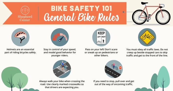 Bike Safety 101 infographic displaying general bike rules