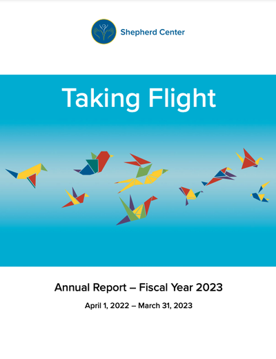 A series of colorful origami birds against a light blue background. Underneath are the words, &quot;Taking Flight: Annual Report - Fiscal Year 2023, April 1, 2022 - March 31, 2023.&quot;