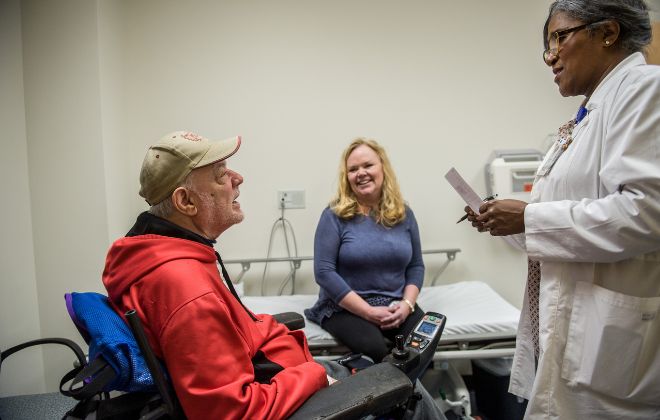 Rehabilitation Medicine patient attends medical appointment with nurse practitioner and case manager