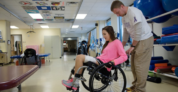 A patient participates in the spinal cord injury day program.